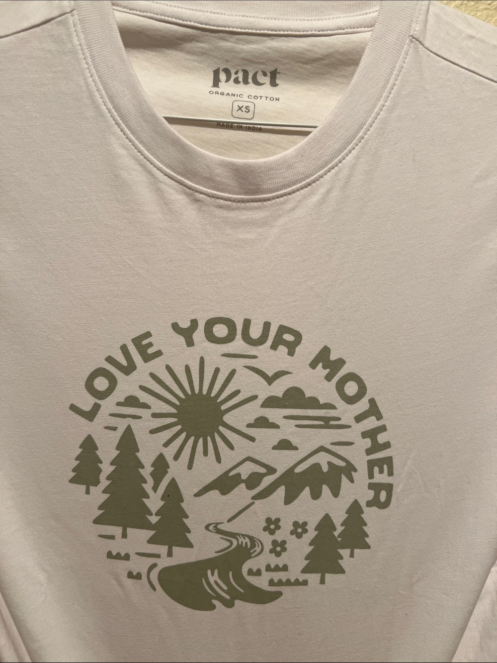 Pact White Short Sleeve Tee with Sage Green Nature Graphic - Picture 3 of 3